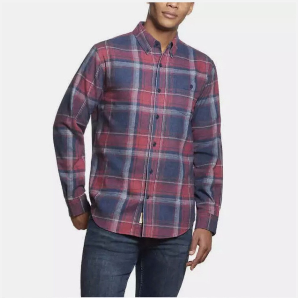 Weatherproof Shirt Vintage Button Down Blue Purple Plaid, Size M